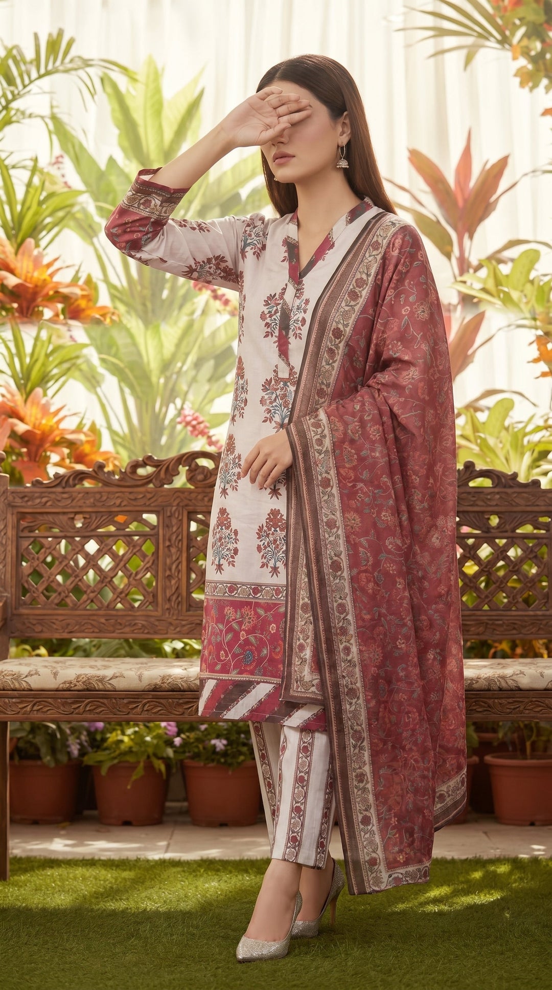 3 PC Digital Printed Cambric Suit PW5137