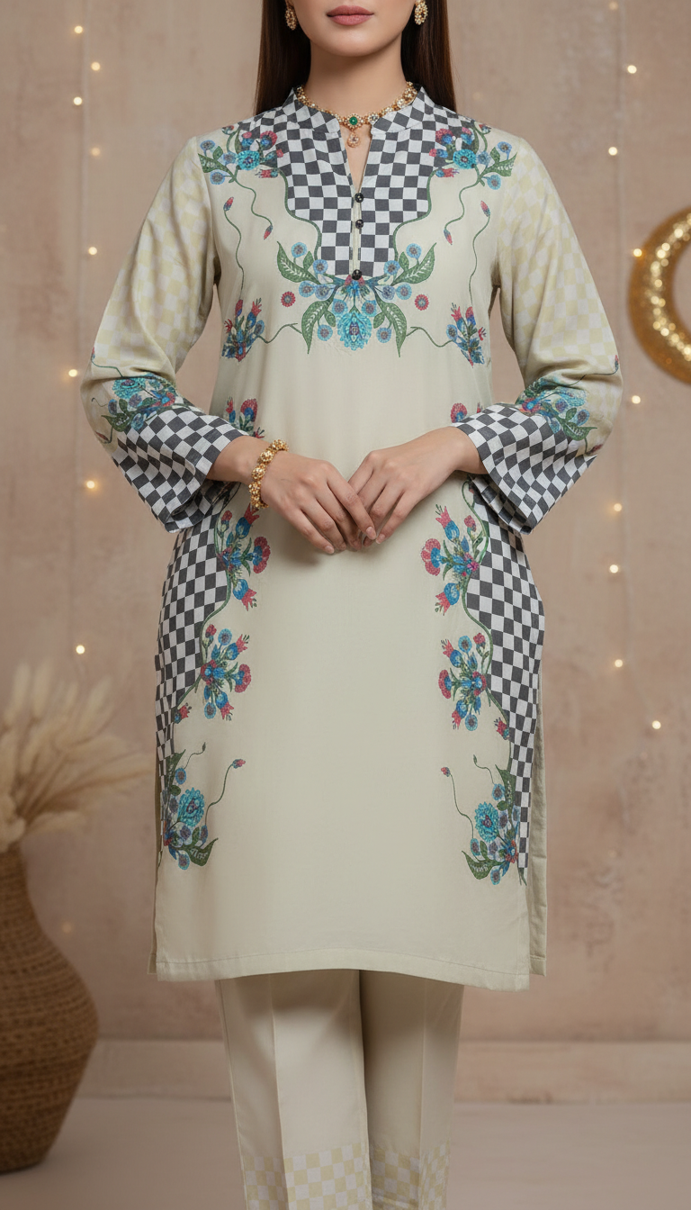 2 PC Digital Printed Cambric Suit PW5140