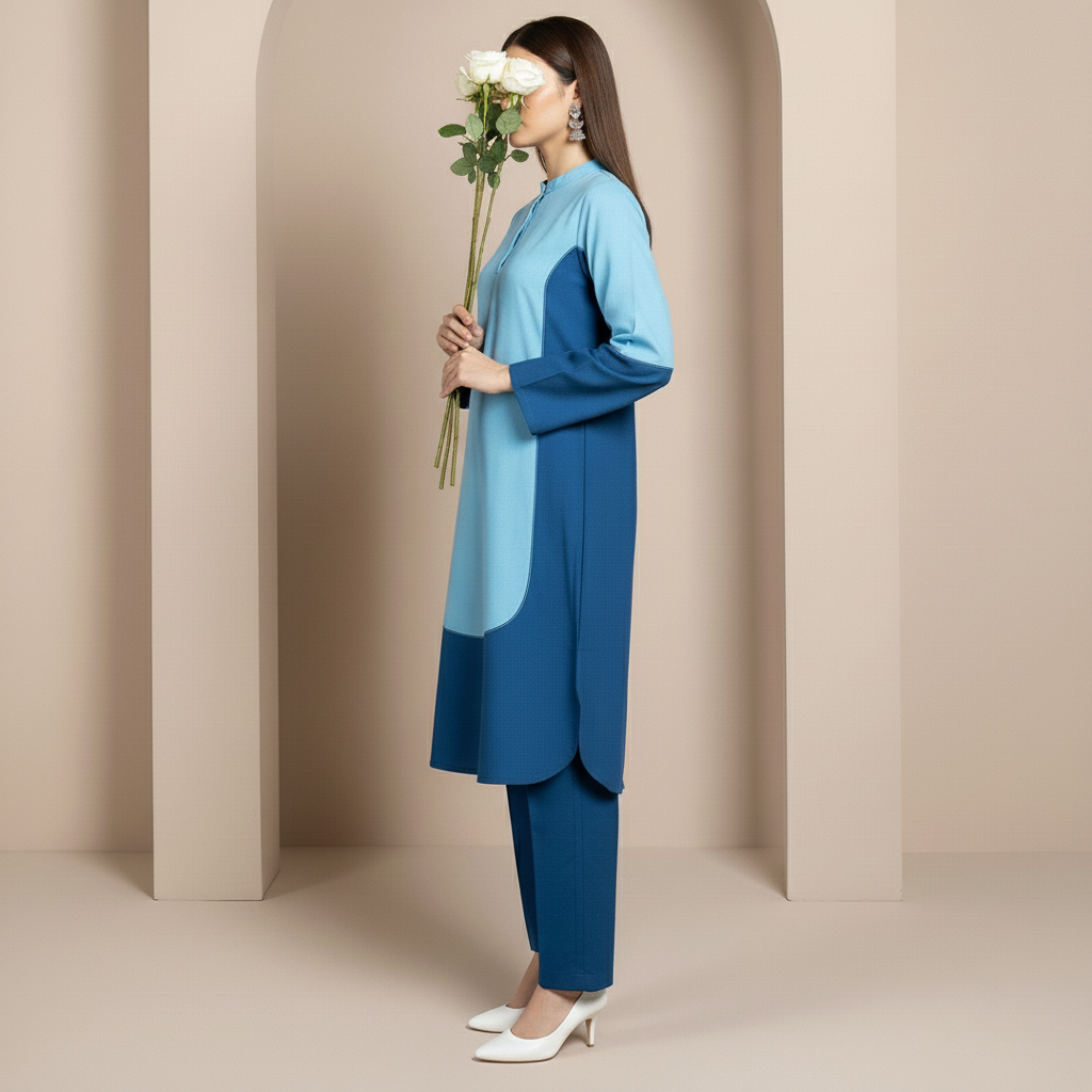 2PC Solid Dyed Slub Khaddar Blocking Effect Suit PW5180