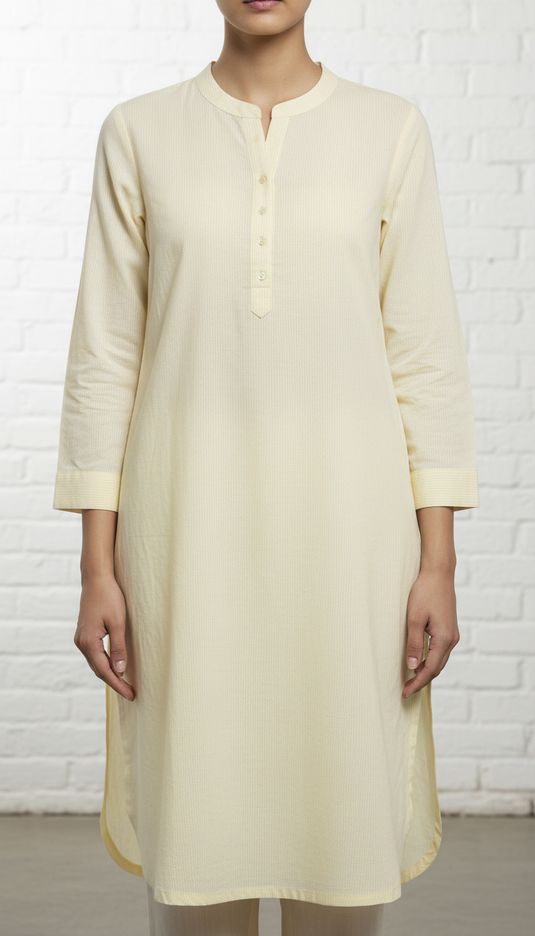 Yellow Cotton Schiffli Lawn Shirt   PW5195