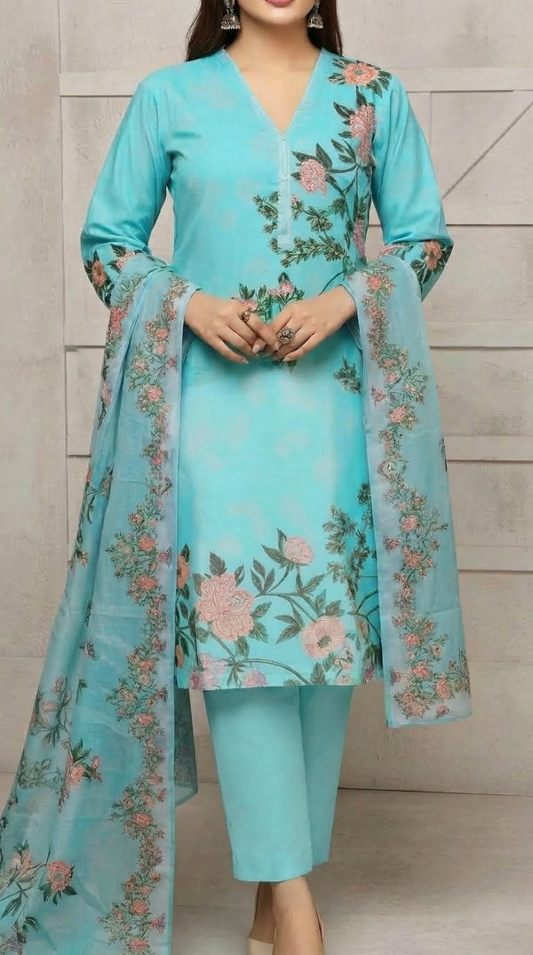 3 PC Digital Printed Cotton Cambric Suit PW5250