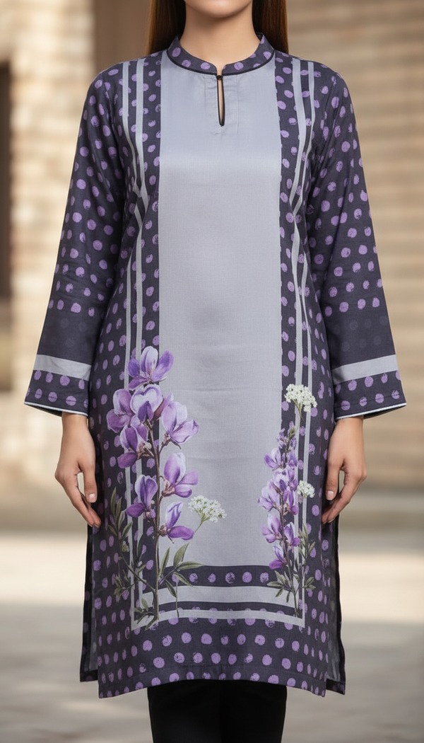 Black Digital Printed Shamose Silk Shirt PW5355