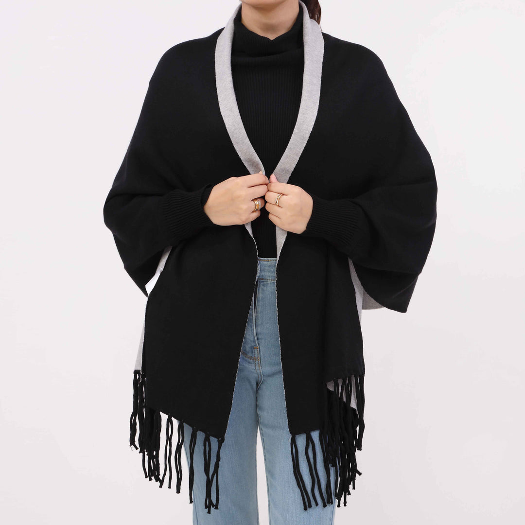 Black 2 Tone Acrylic Cape Shawl PW5619