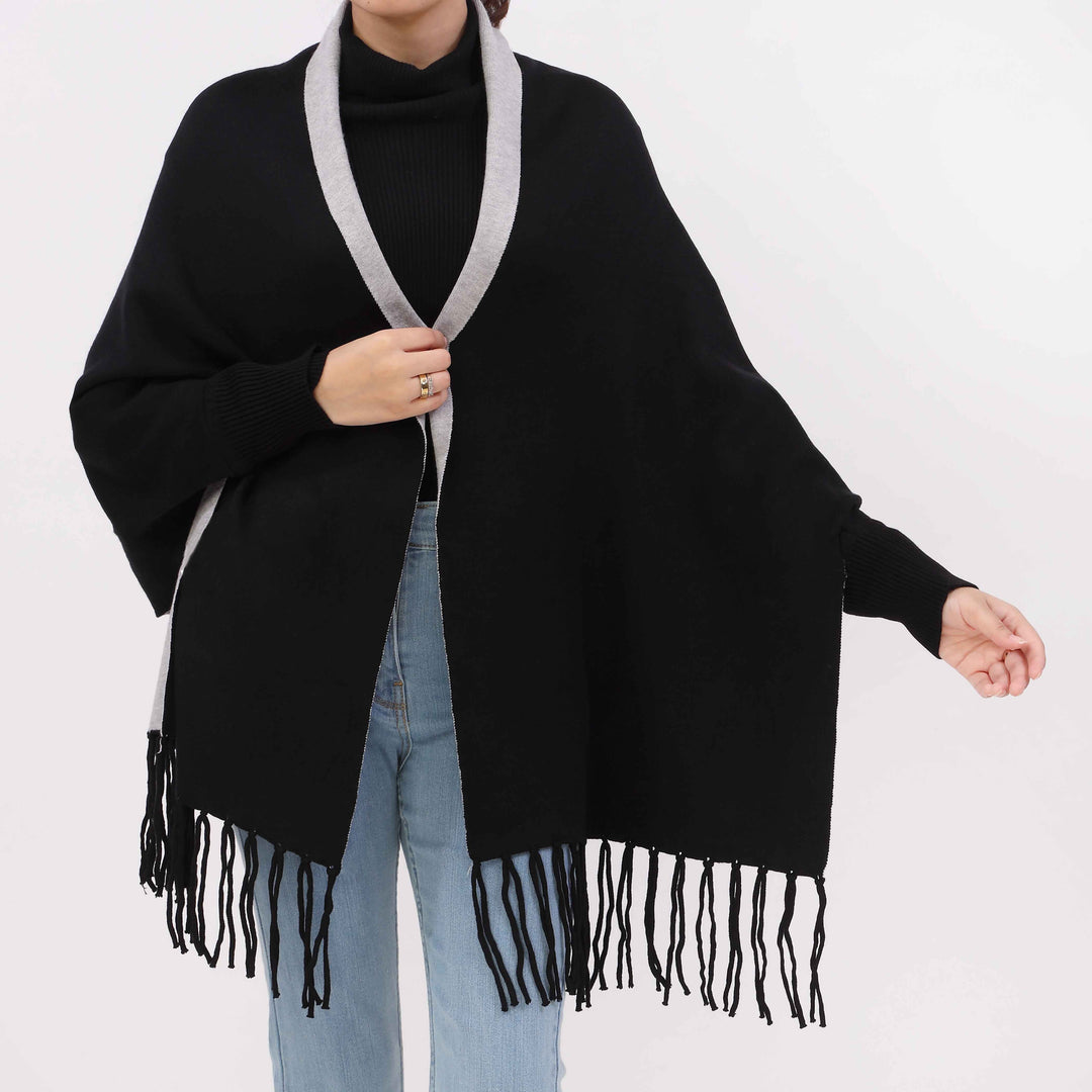Black 2 Tone Acrylic Cape Shawl PW5619