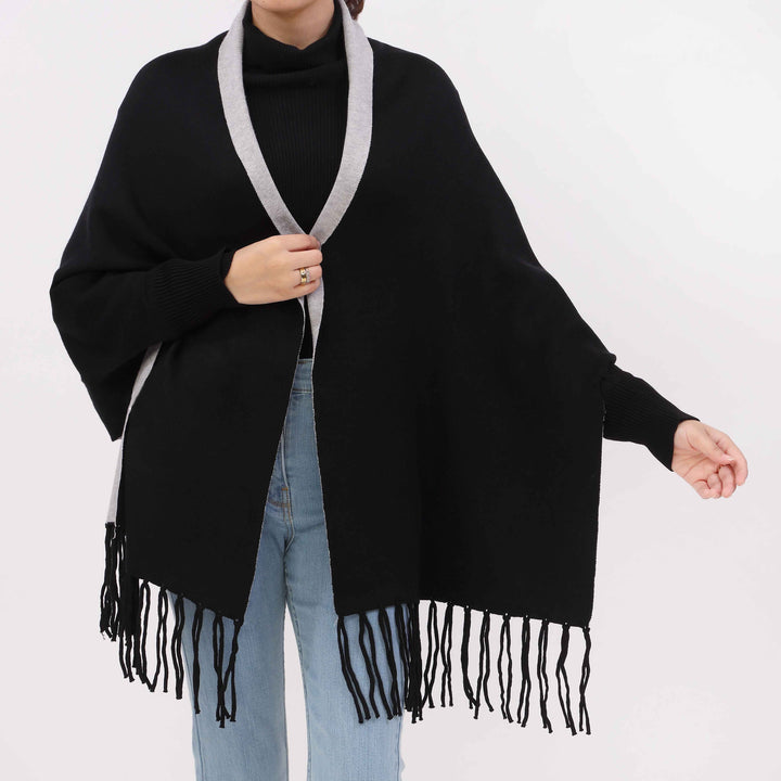 Black 2 Tone Acrylic Cape Shawl PW5619