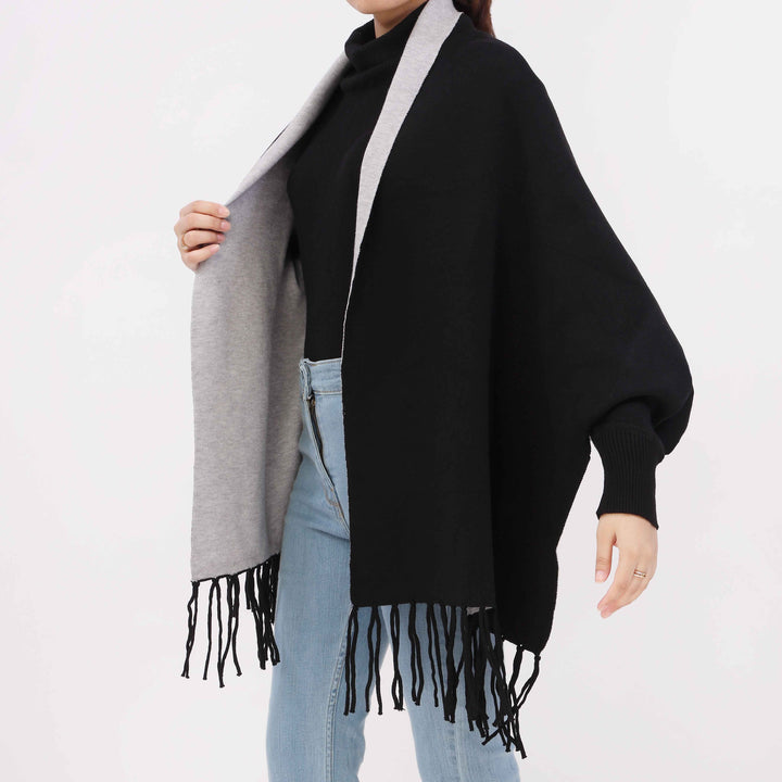Black 2 Tone Acrylic Cape Shawl PW5619