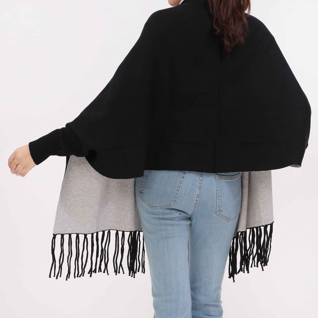 Black 2 Tone Acrylic Cape Shawl PW5619