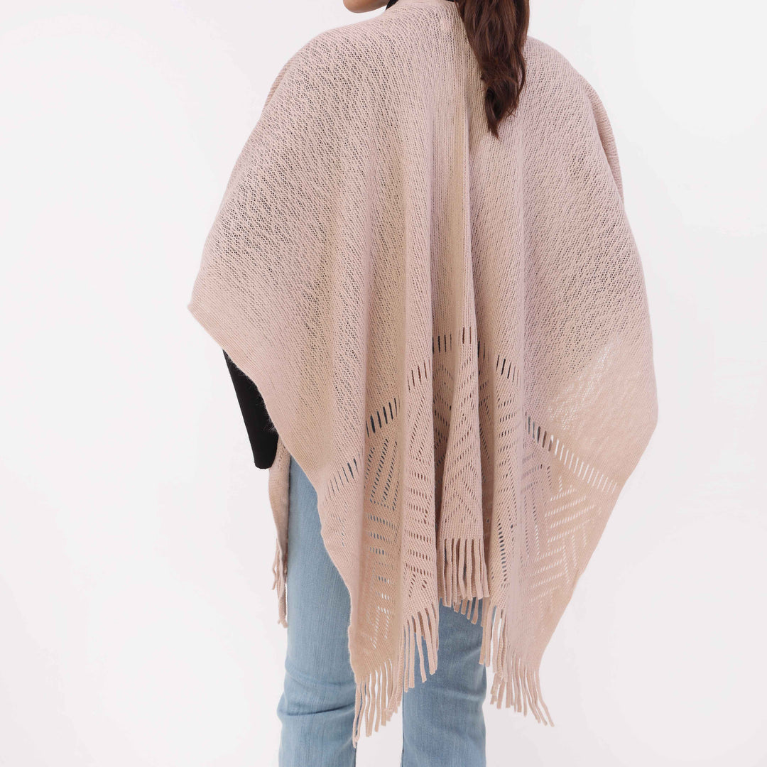Beige Sweater Knit Cape Shawl PW5623