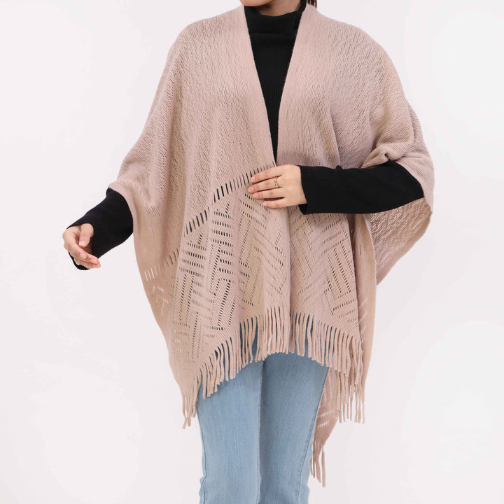 Beige Sweater Knit Cape Shawl PW5623