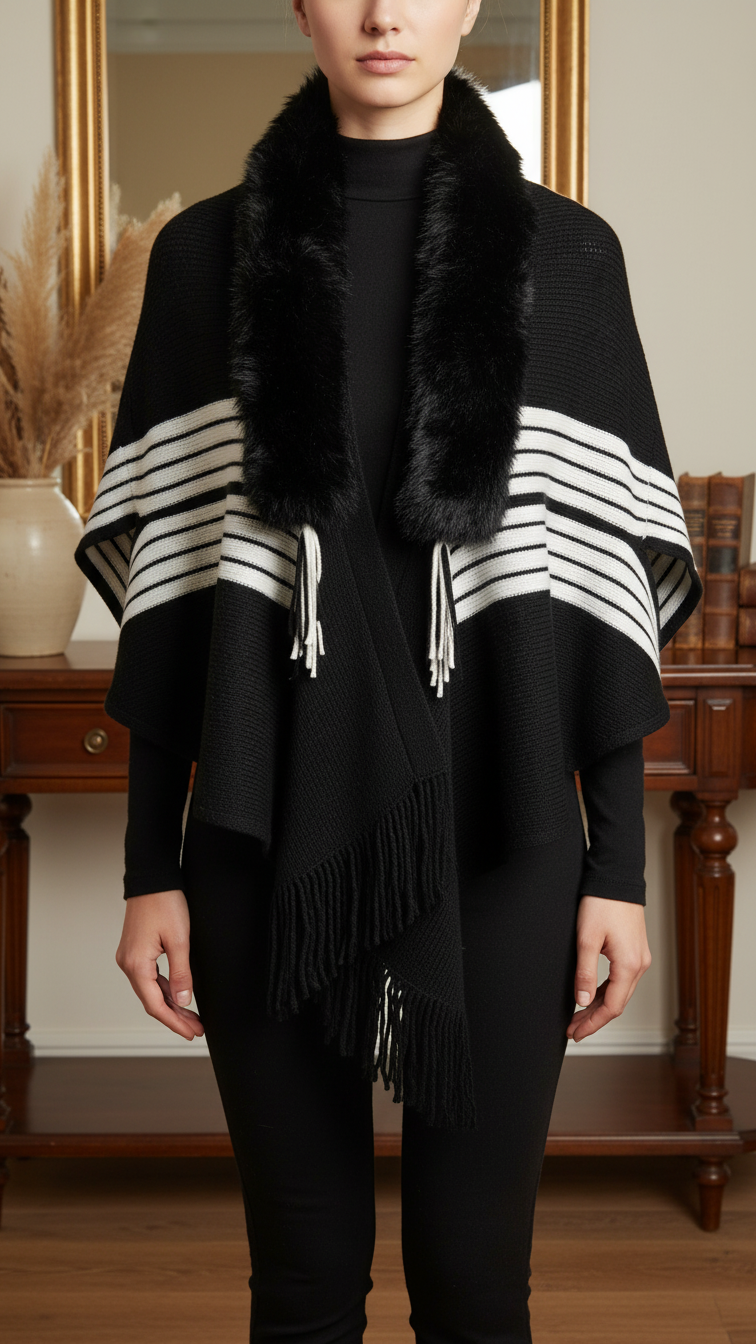 Black Winter Cape shawl PW5914