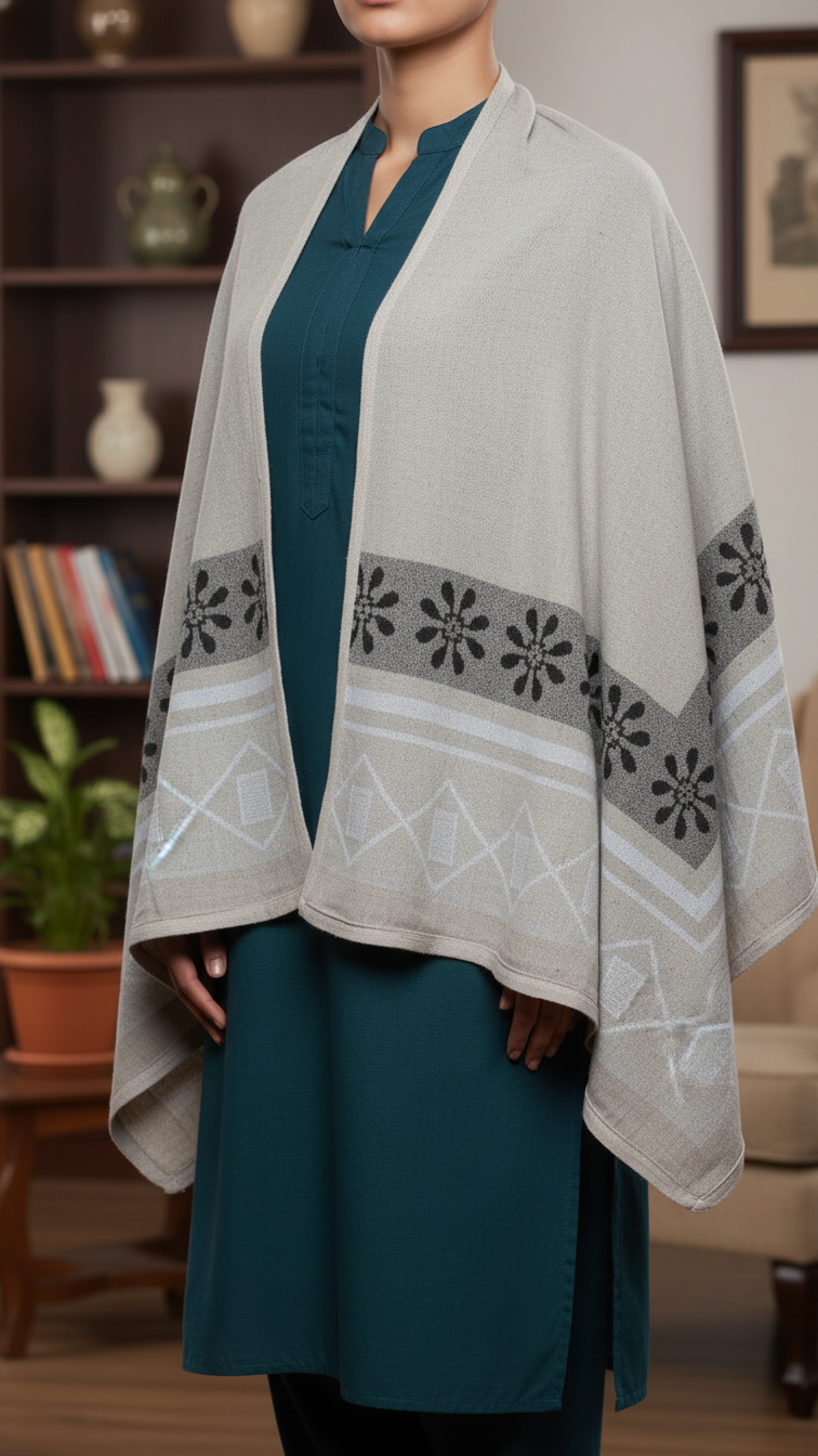 Beige Winter Cape Shawl PW5924
