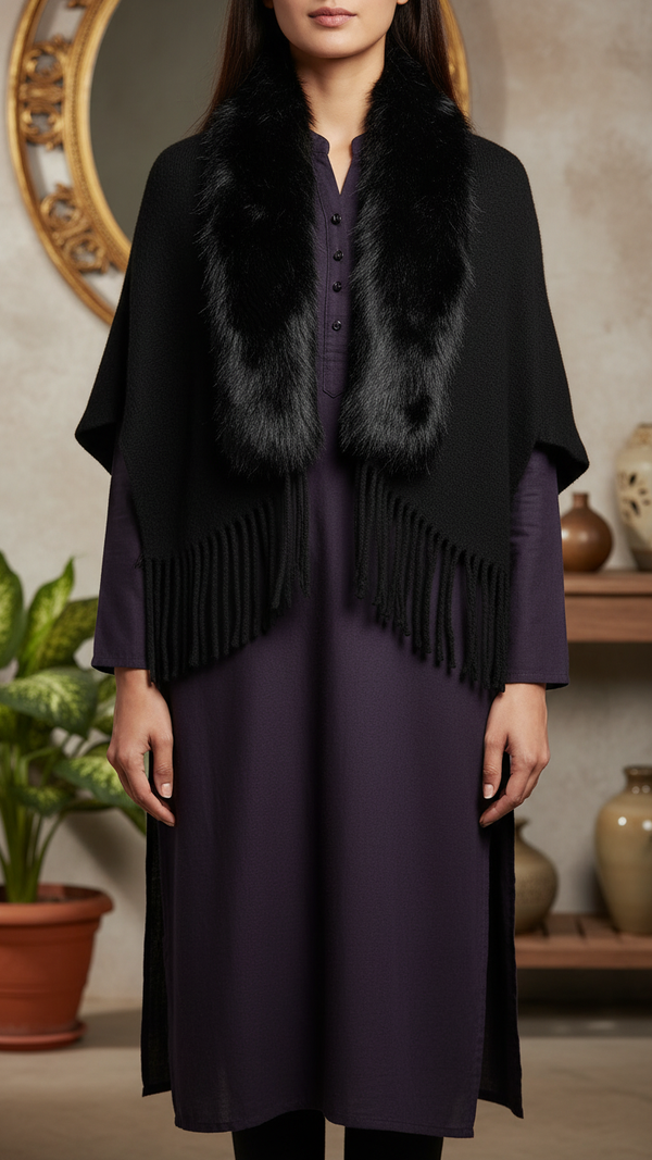 Black Winter Cape Shawl PW5926