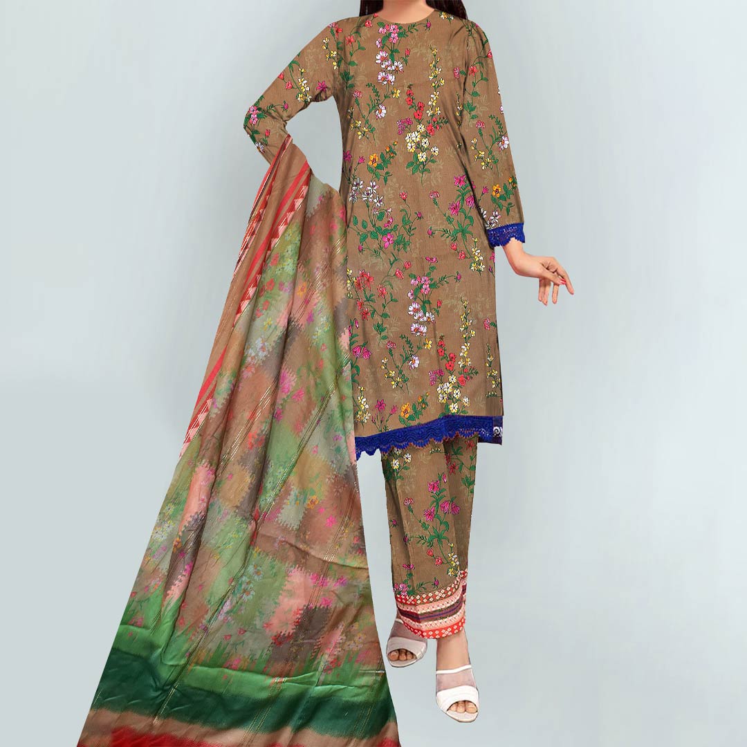 3PC- UnStitched Digital Printed Linen Suit PW9450