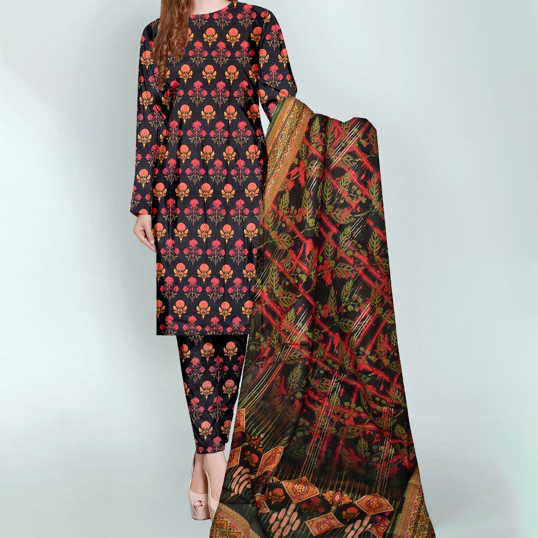 3PC- UnStitched Digital Printed Linen Suit PW9455