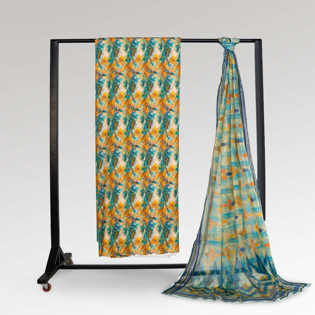 3PC- Unstitched Digital Printed Linen Suit PW9456