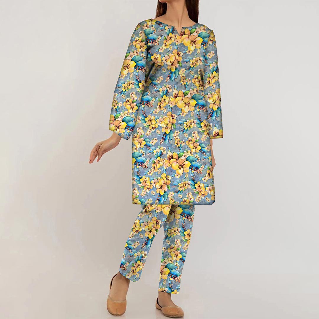 2PC- UnStitched Digital Printed Linen Suit PW9482