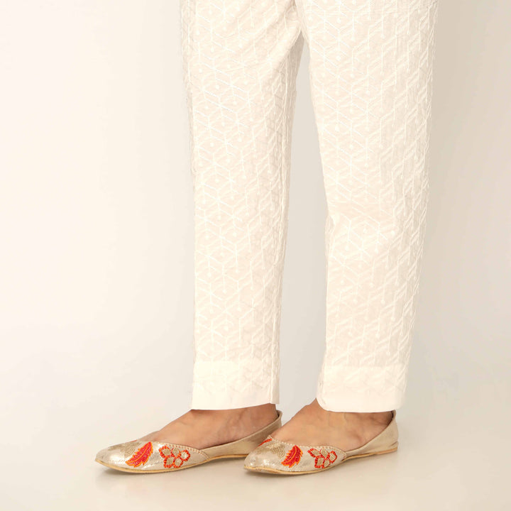 White Straight Fit Embellished Trouser PW9504