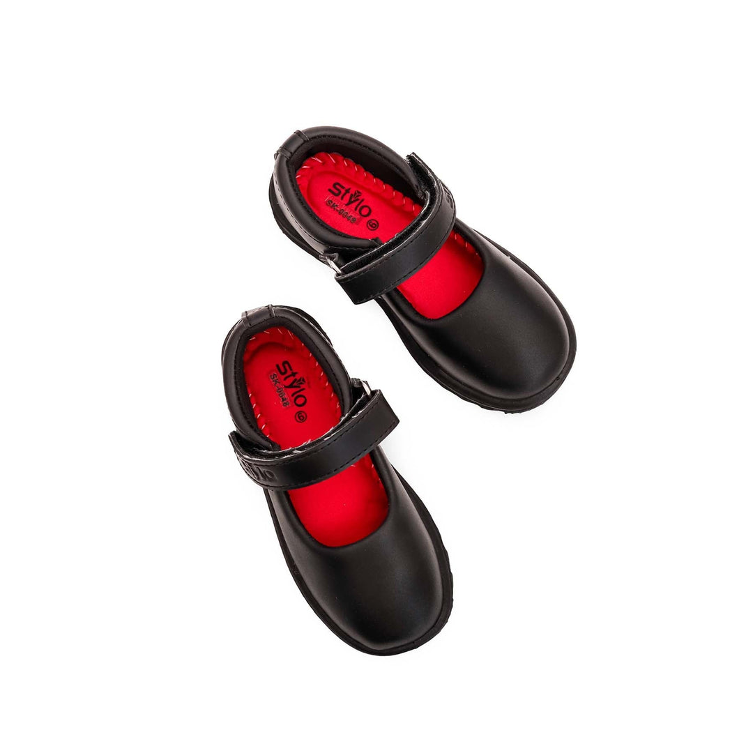 Girls Black Velcro Strap School Shoes SK0048