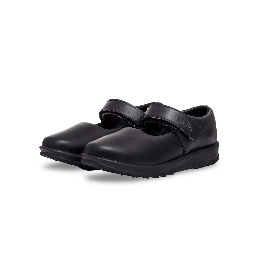 Girls Black Velcro Strap School Shoes SK0048