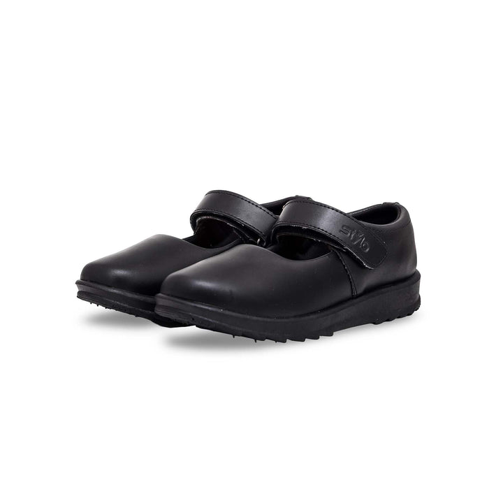 Girls Black Velcro Strap School Shoes SK0048