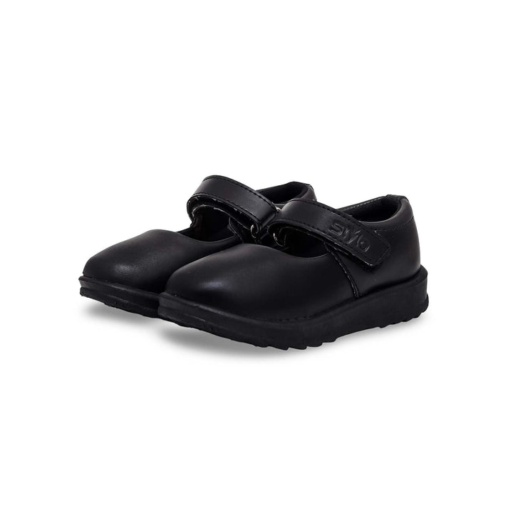 Girls Black Velcro Strap School Shoes SK0049