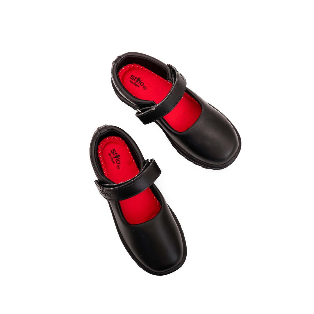 Girls Black Velcro Strap School Shoes SK0049