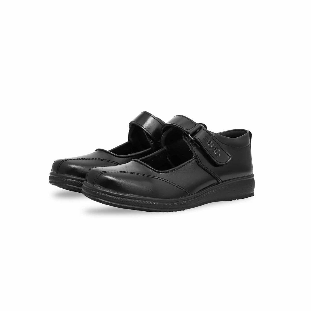 Girls Black Velcro Strap School Shoes SK0053