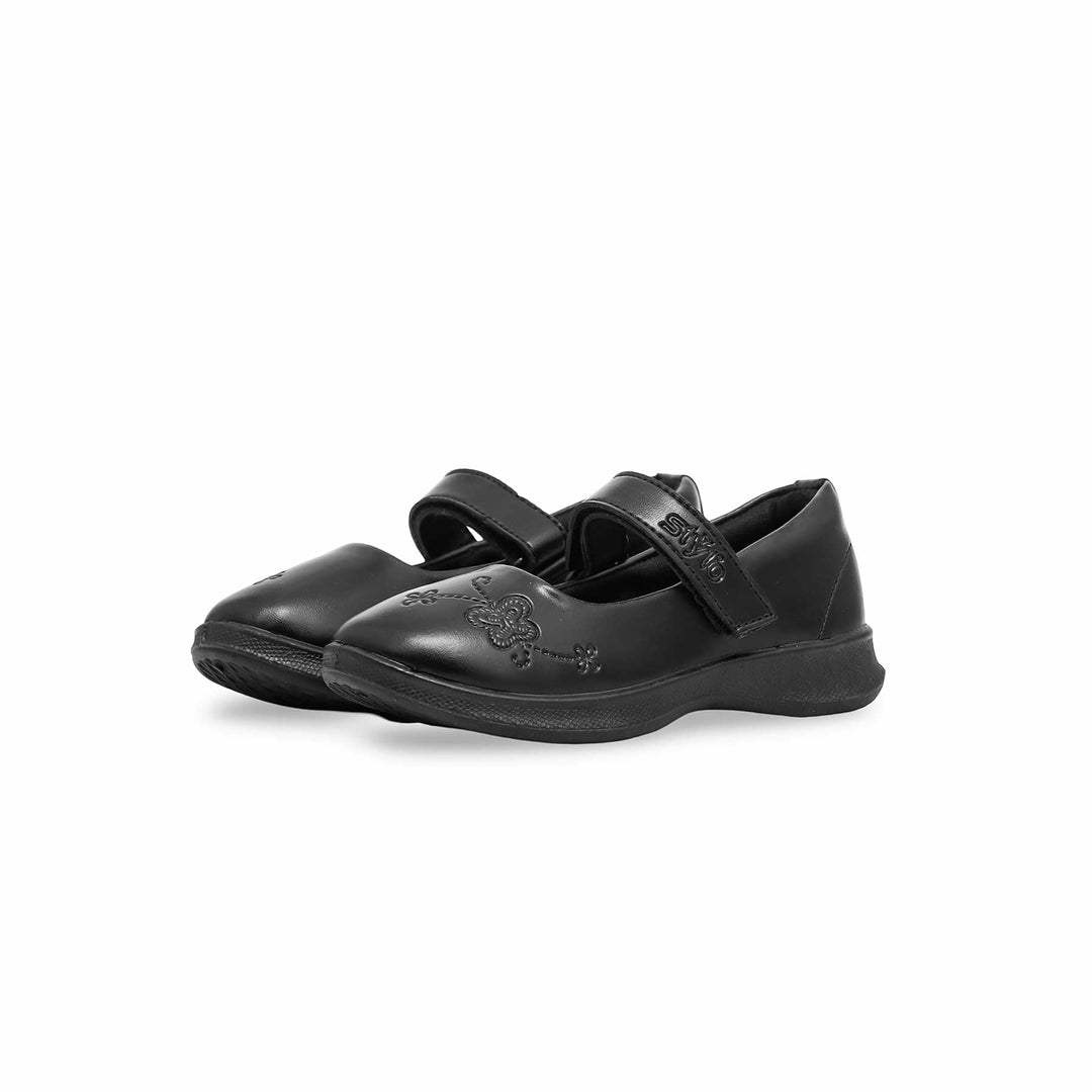 Girls Black Velcro Strap School Shoes SK0055