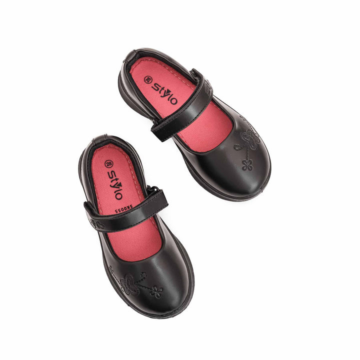 Girls Black Velcro Strap School Shoes SK0055