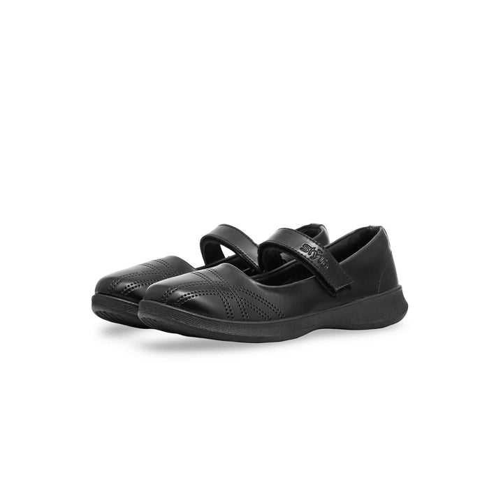 Girls Black Velcro Strap School Shoes SK0056