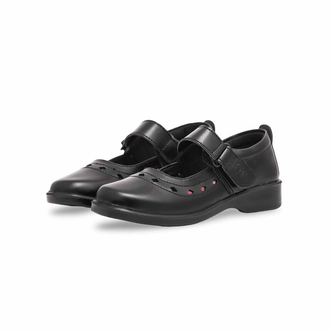 Girls Black Velcro School Shoes SK0058