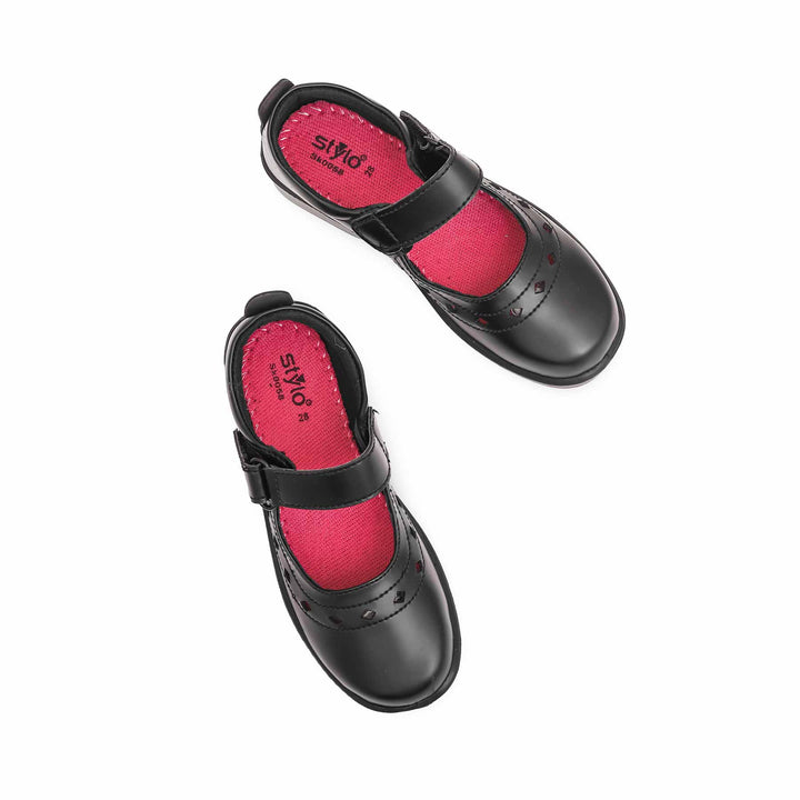 Girls Black Velcro School Shoes SK0058