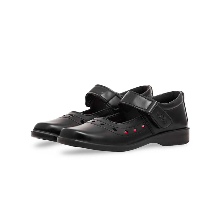 Girls Black Velcro Strap School Shoes SK0059