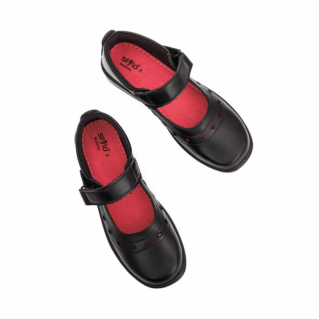 Girls Black Velcro Strap School Shoes SK0059