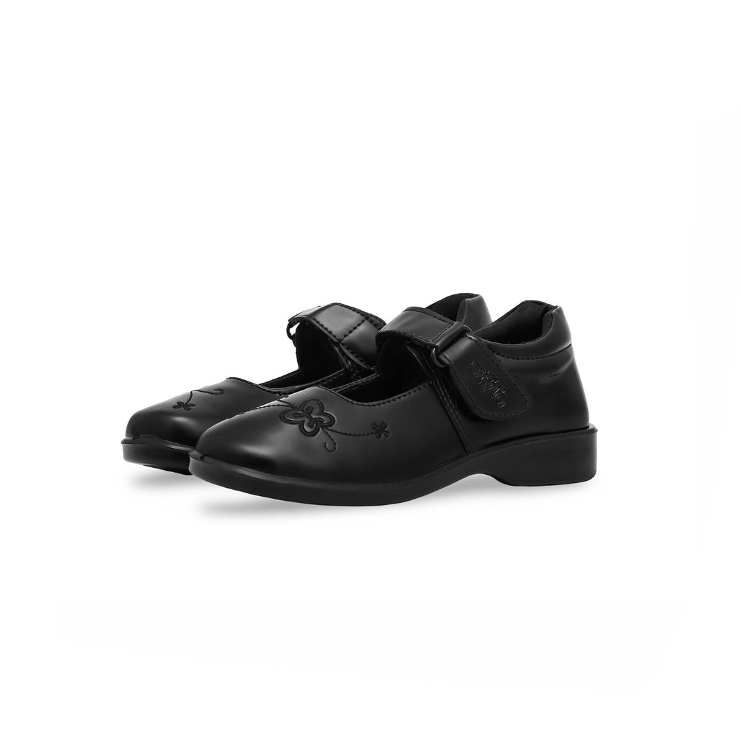 Girls Black Velcro Strap School Shoes SK0062