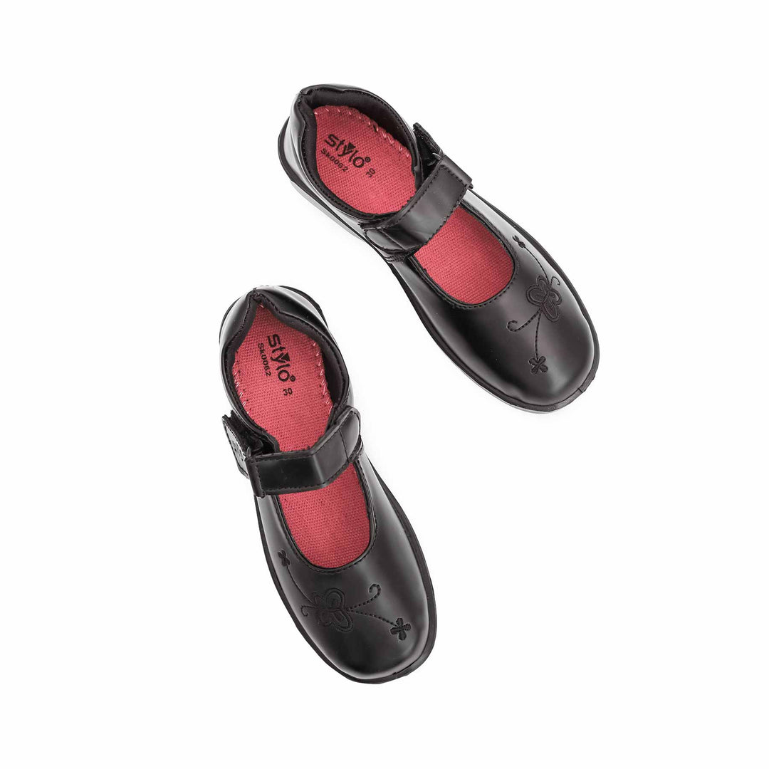 Girls Black Velcro Strap School Shoes SK0062