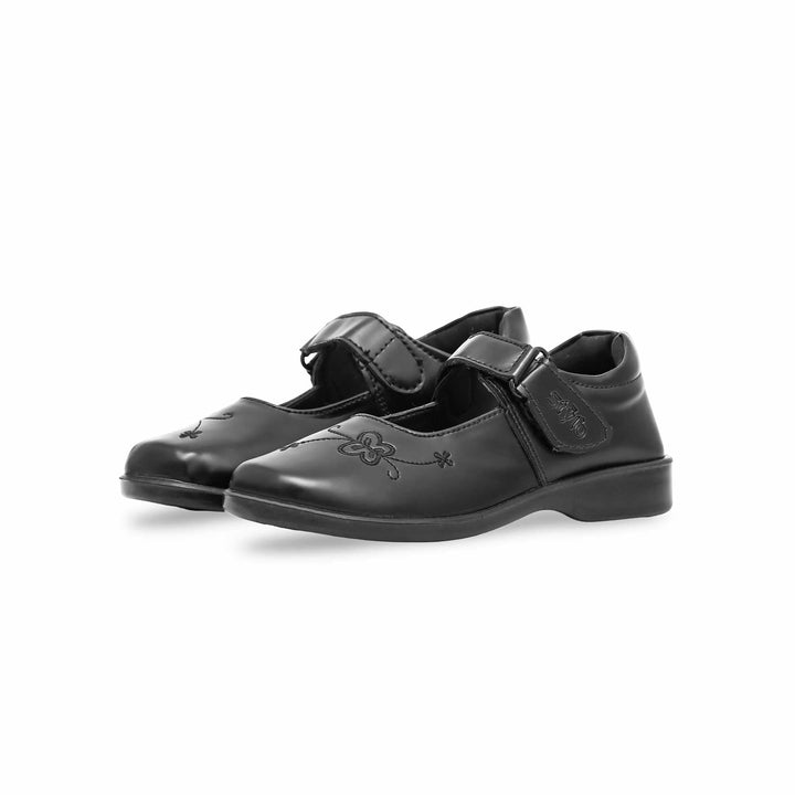 Girls Black Velcro Strap School Shoes SK0063