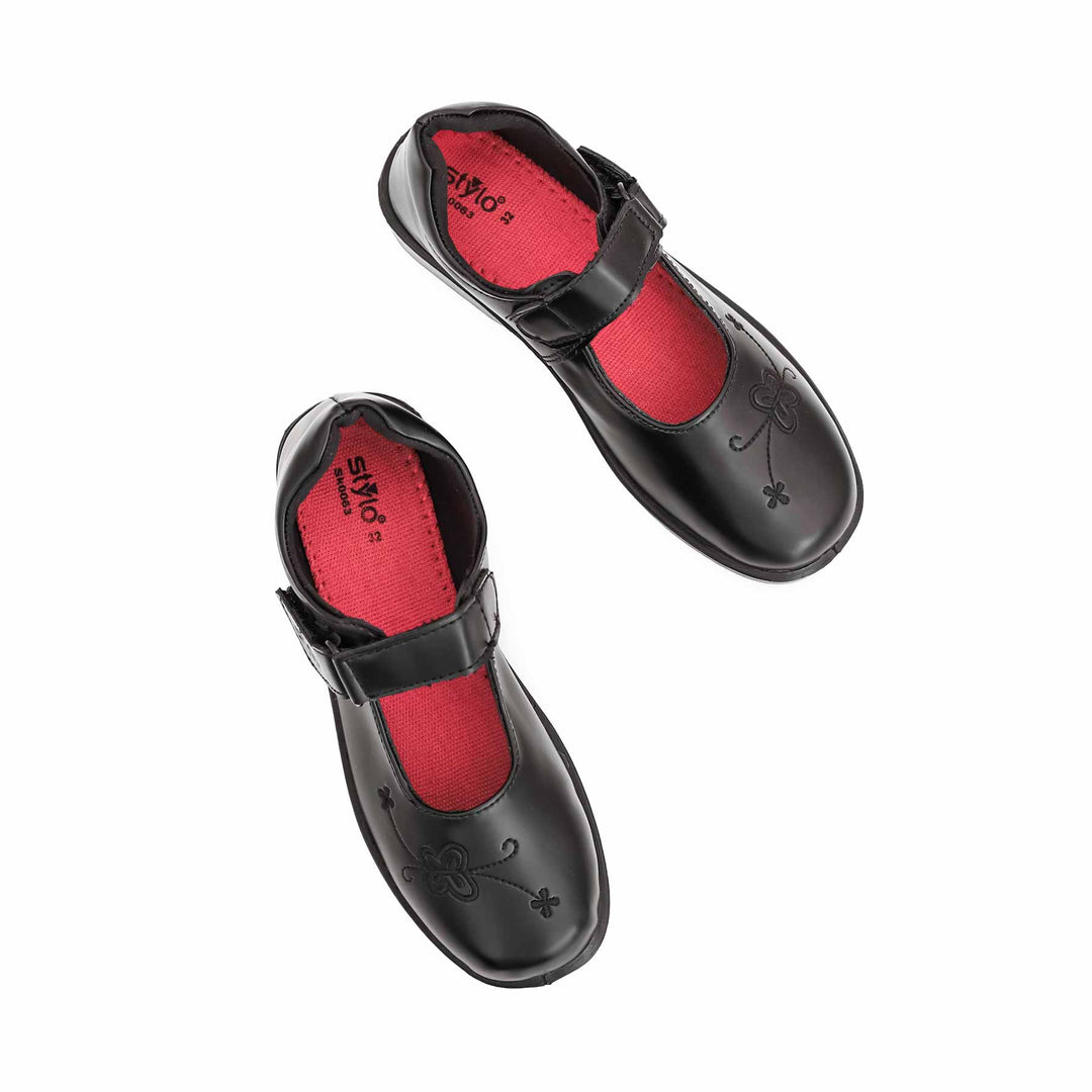 Girls Black Velcro Strap School Shoes SK0063