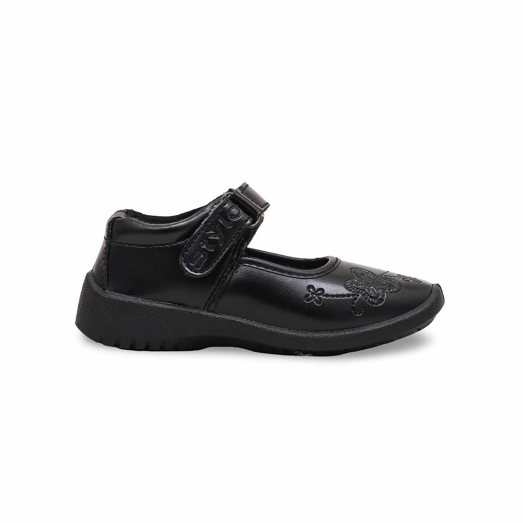 Girls Black Velcro Strap School Shoes SK0066
