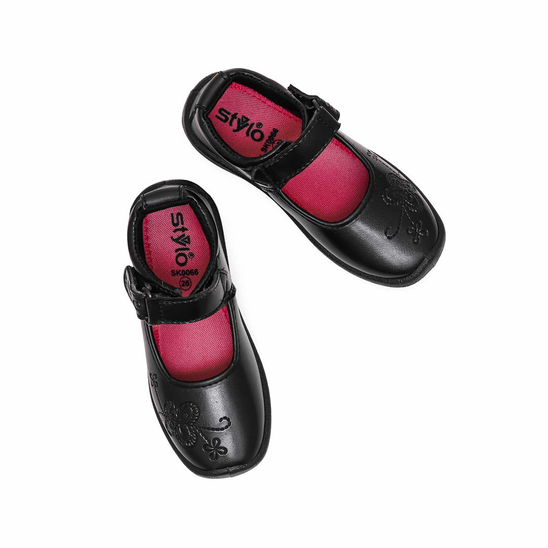 Girls Black Velcro Strap School Shoes SK0066