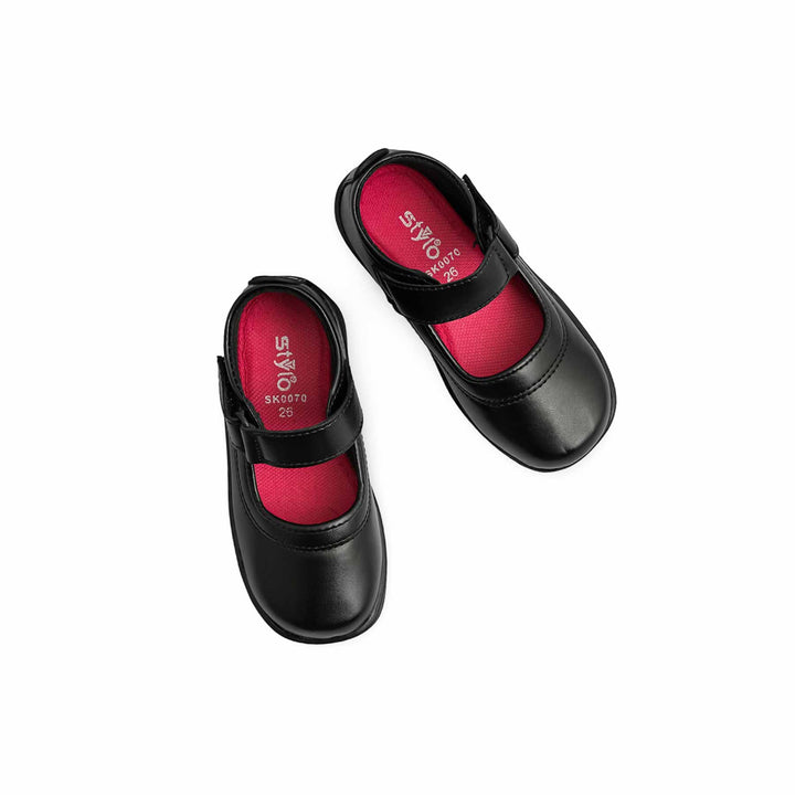 Girls Black Velcro Strap School Shoes SK0070