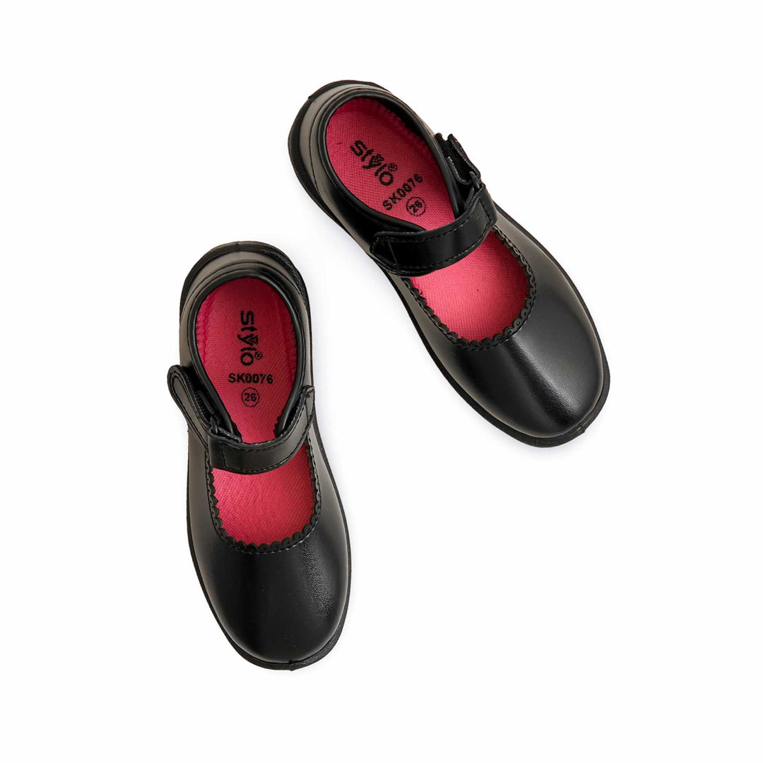 Girls Black Velcro Strap School Shoes SK0076
