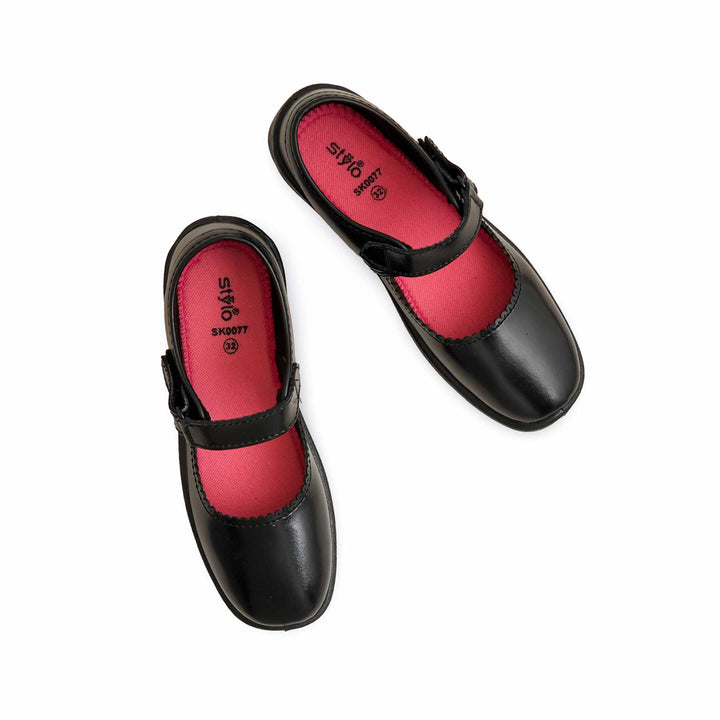 Girls Black Velcro Strap School Shoes SK0077