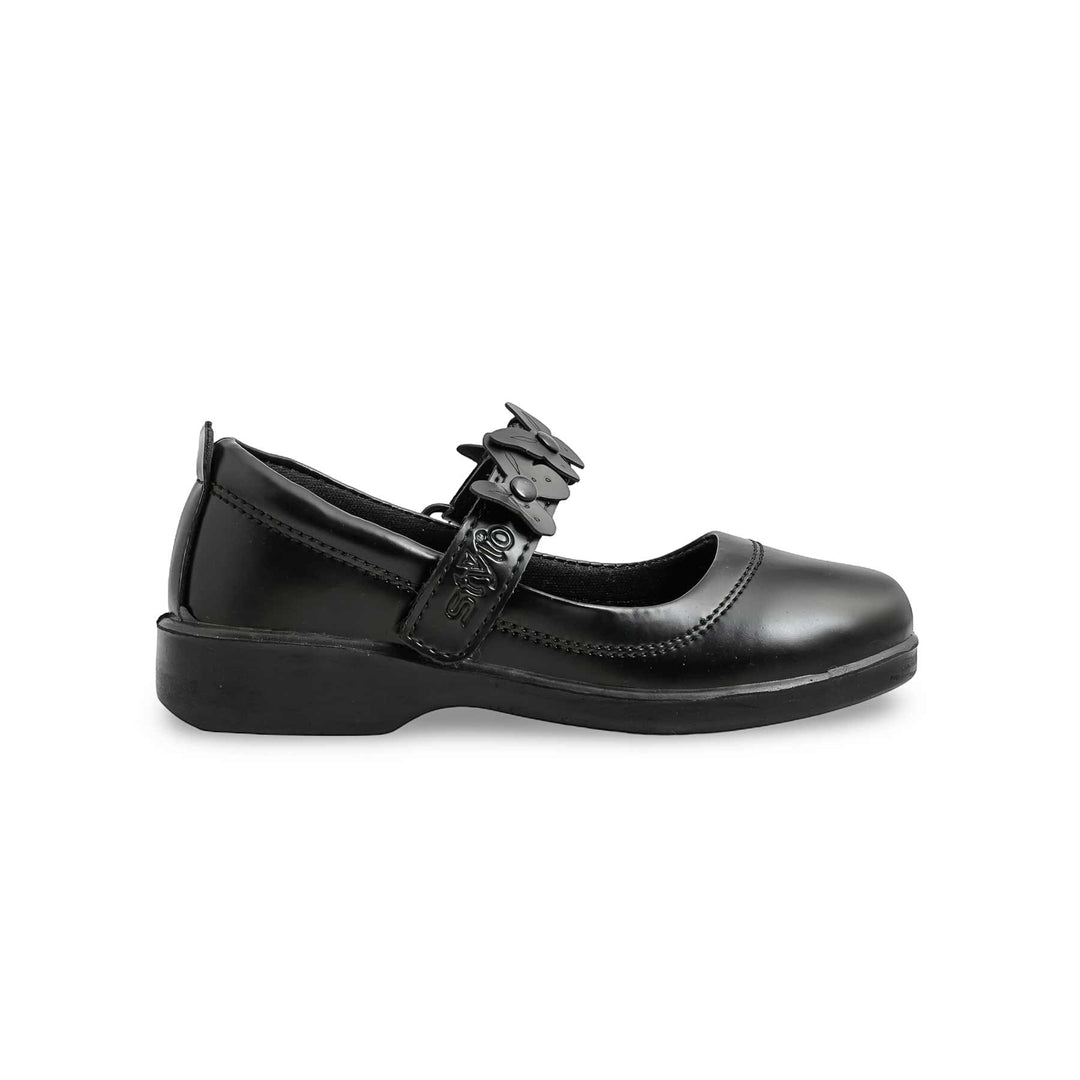 Girls Black Velcro Strap School Shoes SK0078