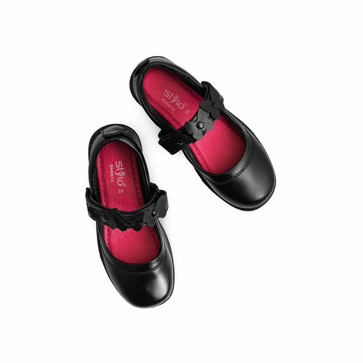 Girls Black Velcro Strap School Shoes SK0078
