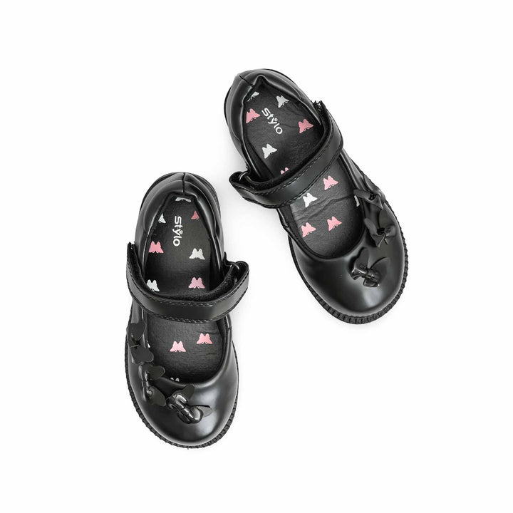 Girls Black Velcro Strap School Shoes SK0084