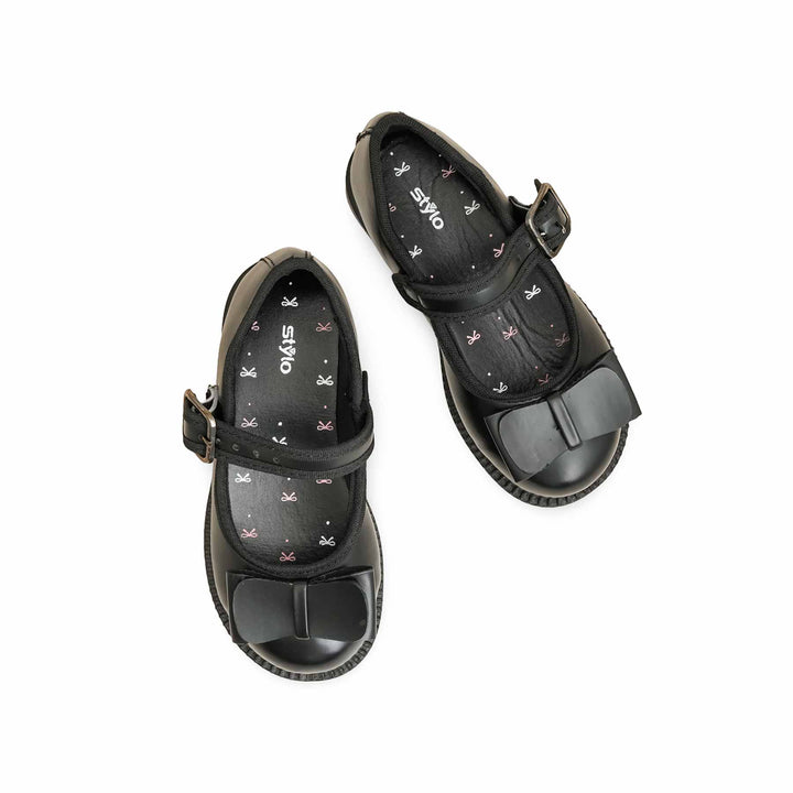 Girls Black Velcro Strap School Shoes SK0088