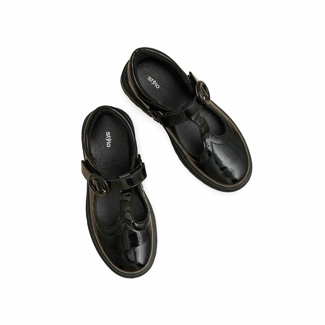 Girls Black Velcro Strap School Shoes SK0091