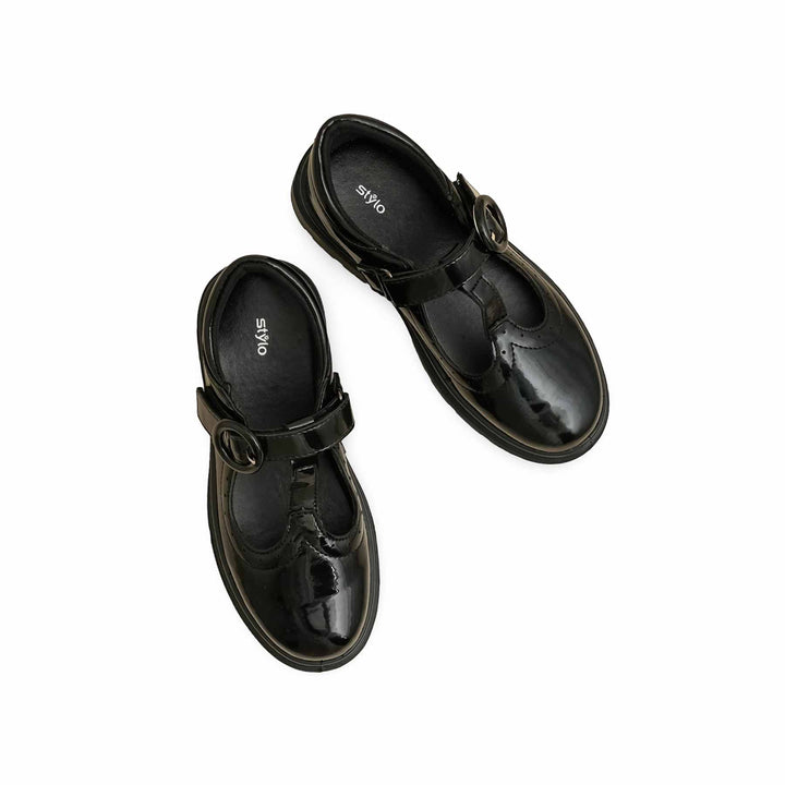 Girls Black Velcro Strap School Shoes SK0091