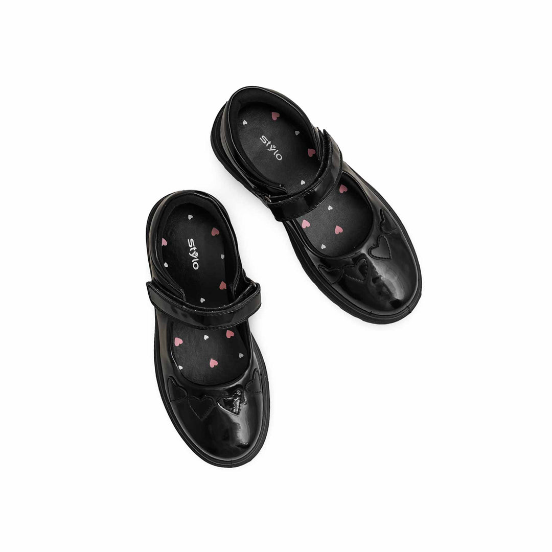 Girls Black Velcro Strap School Shoes SK0093
